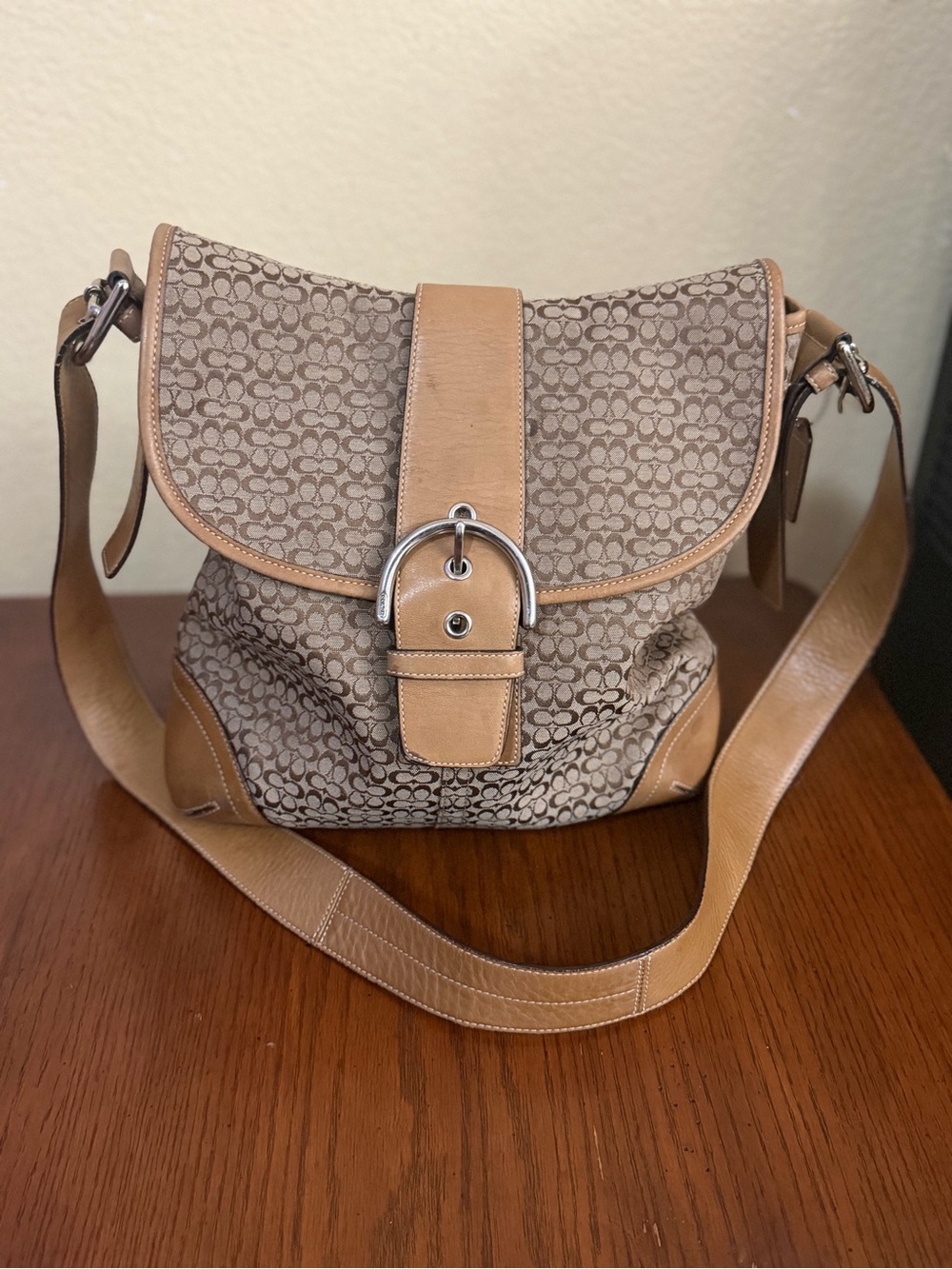 Coach Tan Signature Canvas Buckle Shoulder Crossbody